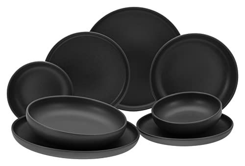 CreaTable, 10524, Serie Uno Black, 8-delige serviesset voor 2 personen, bordenset van aardewerk, vaatwasser- en magnetronbestendig, Made in Europe