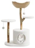 Arbre à chat Kraboom 104 cm Bois et rotin 4 niveaux avec couchettes Design moderne pour la maison Blanc