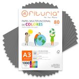 Kleurpapier, verpakking met 1000 vellen A3, 80 g, kleurrijk papier voor knutselwerk, printer, scrapbooking, ideaal voor Origami, Papyroflexia, kantoor en school (grijs, 1000 h)