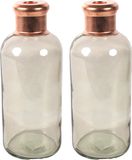 Countryfield Bloemenvaas Firm Bottle - 2x - transparent beige/koper - glas - D11 x H27 cm