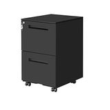 OFITURIA ® Archiefkast van metaal, zwart met slot voor kantoor, ladekast met wieltjes, 2 laden, volledig gemonteerd, 52 x 39 x 60 cm