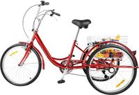 Sans marque Tricycle pour adultes - Cruiser senior - Transport confortable - Panier inclus - 24 pouces - Rouge