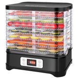 MEYKEY Droogautomaat voor levensmiddelen, 8 vakken, droogapparaat voor groenten, fruit, vlees, instelbare temperatuur 35-70 °C, 400 W, zwart, roestvrij staal