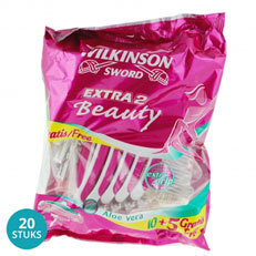 Wilkinson Extra 2 Wegwerpscheermesjes Beauty Aloe Vera Voordeelverpakking 20x10+5s