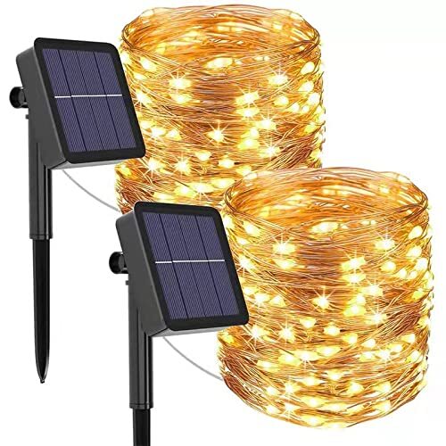 Mafiti Solar String Lights Outdoor, 2 Pack 120 LED Solar Garden Lights Waterdicht 12M/40Ft 8 Modi Binnen/Buiten Fairy Lights Koperdraad Decoratieve Verlichting voor Terras, Tuin, Partij, Bruiloft (Warm Wit)