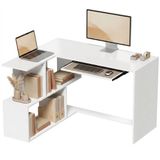 Homcom L-vormig bureau met opbergruimte en lade - Spaanplaat - Wit - 120 x 100 x 76 cm