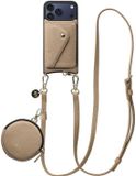 AVY Leren Hoesje geschikt voor Apple iPhone 17 Pro Max | Met Koord, Wallet en Pouch | Compatibel met MagSafe | Leather Case met 130CM Koord | Long Leather | Beige