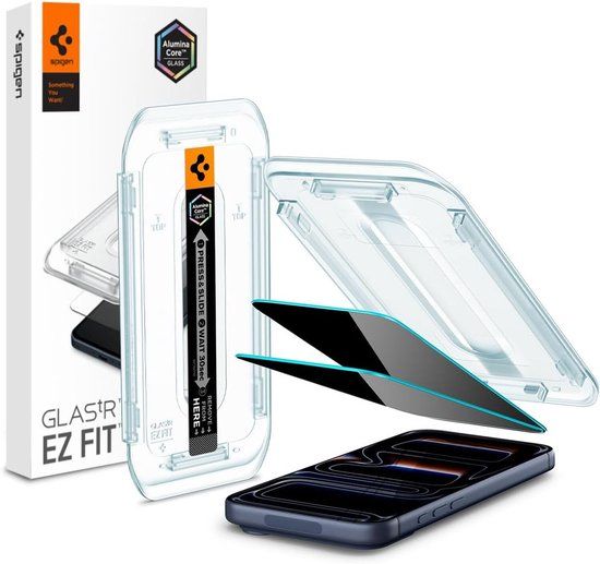 Spigen Privacy Glass Geschikt voor iPhone 17 Pro / 17 / 16 Pro - EZ Fit GLAS.tR - 9H Tempered Glass Screen Protector - Case Friendly - Gemakkelijke Installatie - 2-Pack