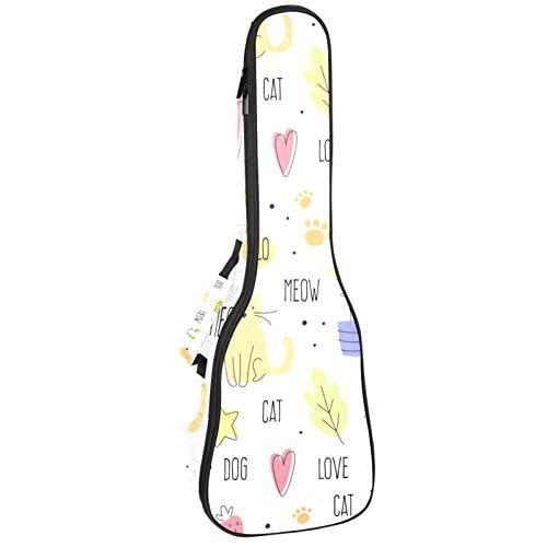Mersov Tenor Ukulele Gigbag Waterdichte Ukelele Case Gewatteerde Rugzak, Kleurrijke Doodle Katten & Cactus