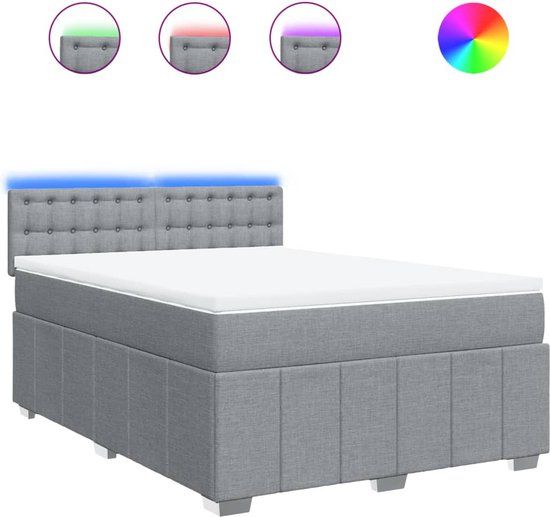 vidaXL Boxspring met matras stof lichtgrijs 140x200 cm