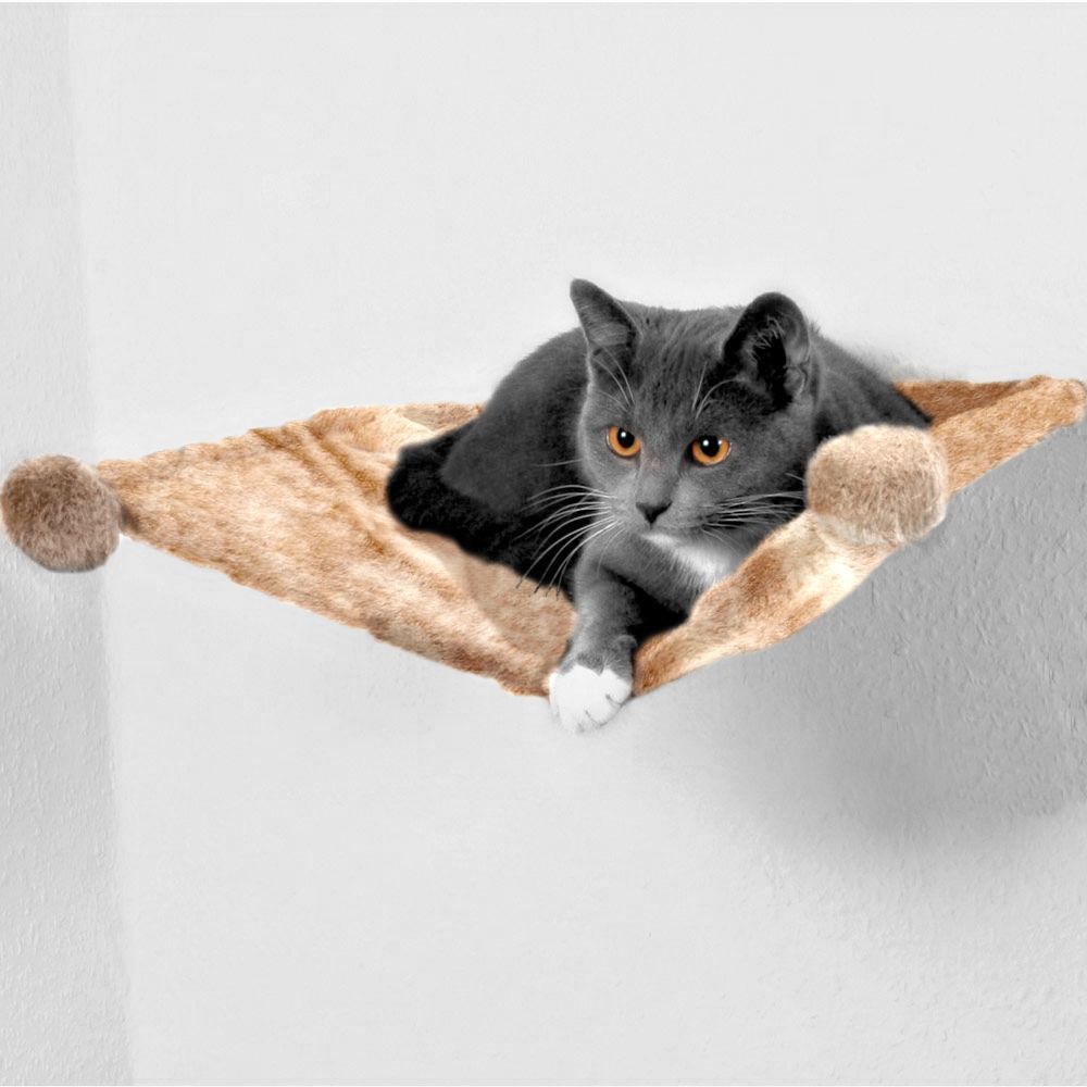 TRIXIE L 42 x B 41 x H 15 cm Pluche Kattenhangmat voor aan de Muur - beige