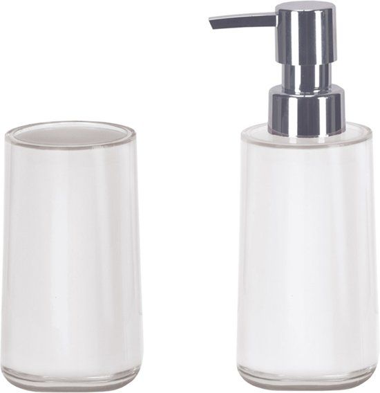 KLEINE WOLKE - Badkamer Set Mable - Tandenborstel beker & Zeeppomp - Sneeuw Wit