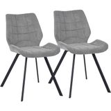 Shally Dogan Set van 2 eetkamerstoelen met poten van zwart staal en zitting en bekleding van grijze stof, ergonomische stoel in Scandinavisch design, ideaal voor slaapkamer, keuken, kantoor