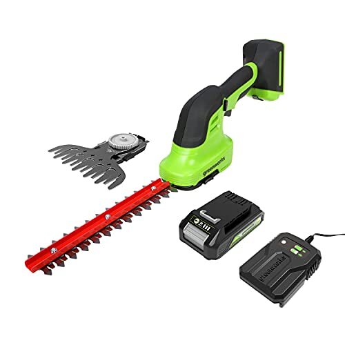 Greenworks Greenworks 2in1 accu stuik- en grasschaar G24SHTK2 (Li-Ion 24V 2400 SPM 8mm snoeidiepte 20cm heggenschaar 120mm grasschaar met 2Ah accu en oplader)