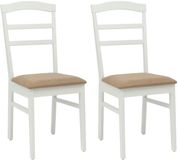 vidaXL Eetkamerstoel - 2 stuks - Massief Rubberhout - Wit en Bruin