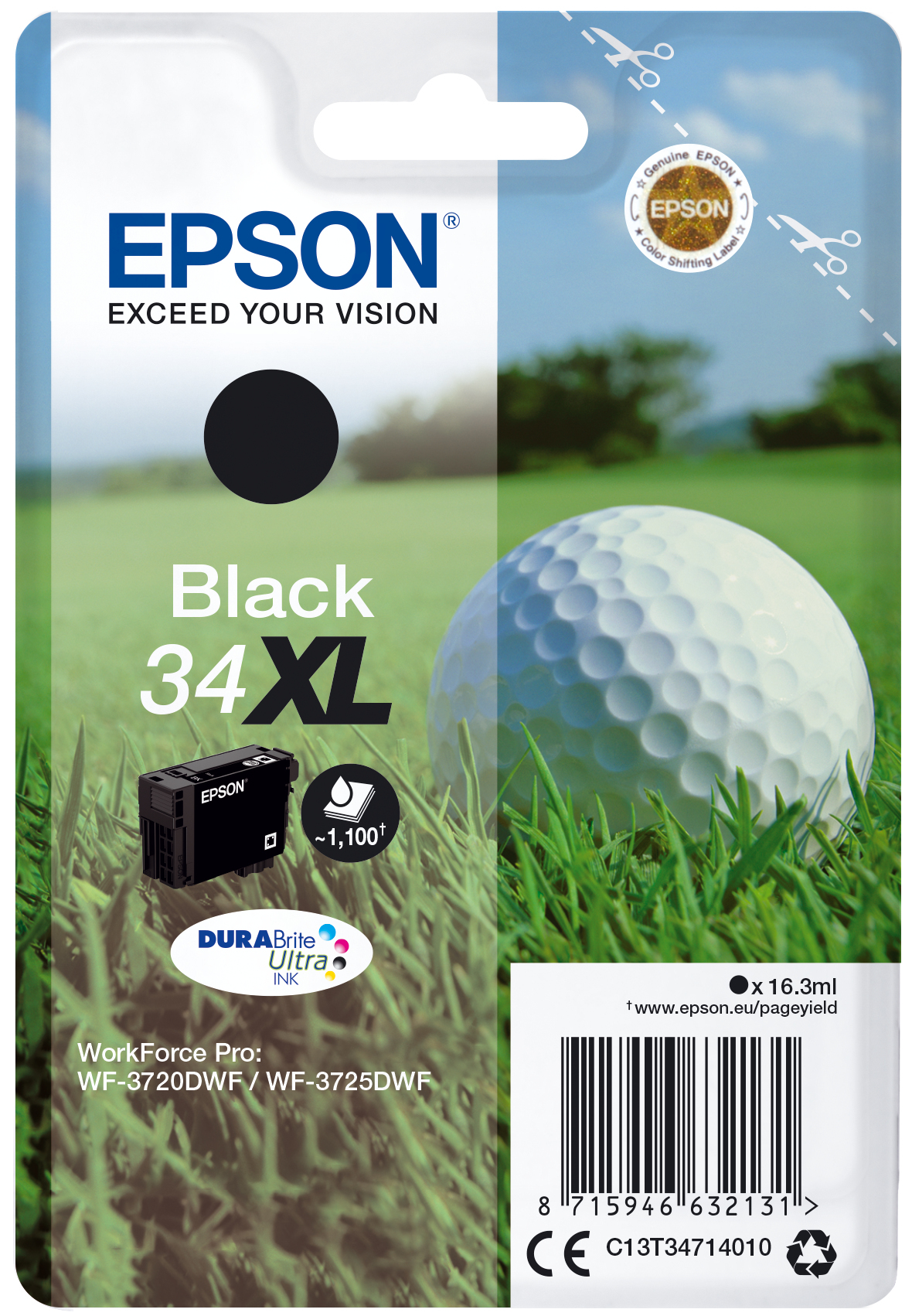 Epson Golf ball  Singlepack Black 34XL DURABrite Ultra Ink