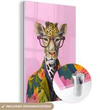 MuchoWow® Glass Painting 20x30 cm - Acrylic Glass Painting - Animals - Giraffe - Glasses - Flowers - Photo on Glass - Paintings