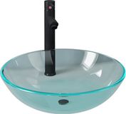 vidaXL Wastafel met kraan en pop-up afvoer gehard glas transparant