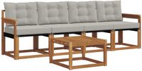 vidaXL Acacia Hout Loungeset Bank 5-delig Natuurlijk en Lichtgrijs Inclusief Tafel