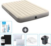 Intex Luchtbed - 2-Persoons - 152 x 203 x 25 cm - Beige - Inclusief Hoeslaken - Kussen - Pomp - Reparatieset en Kussenbeschermer