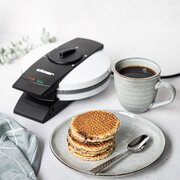 Cloer 1641S Stroopwafelijzer voor Nederlandse stroopwafels, 850 W, wafelkaliber 14,5 cm, baklamp, traploos selecteerbare bruiningsgraad, wit