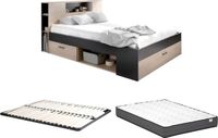 Merkloos Bed met opbergruimte en lades - 160x200 cm - naturel en antraciet - LEANDRE
