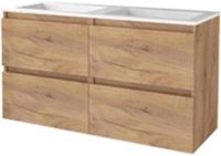 Basic Line Start 46 Badkamermeubelset - 120 x 46 cm - Greeploos - 4 Lades - Acryl Wastafel - Zonder Kraangat - Whisky Oak