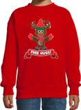 Bellatio Decorations Kersttrui/sweater voor jongens/meisjes - free hugs - rood - Kerst rendier 122/128