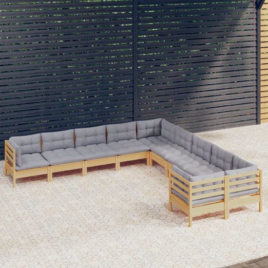 The Living Store Loungeset - Grenenhout - Grijs - 9-persoons