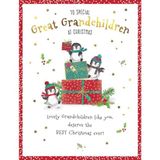 Piccadilly Greetings Karakter Kerstkaart, Aan achterkleinkinderen, Pinguïns - 8 x 6 inch