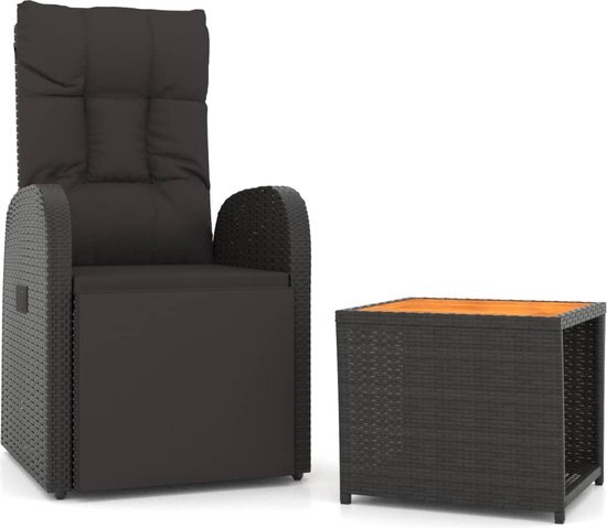 vidaXL 2-delige Loungeset poly rattan en massief acaciahout zwart