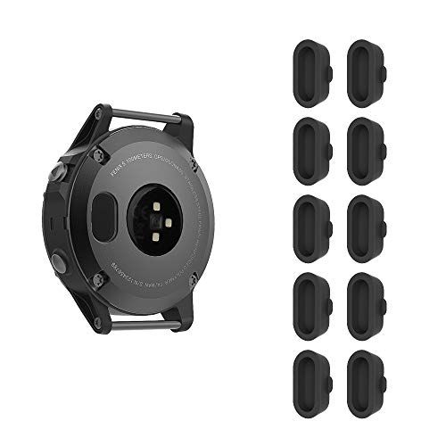 Fintie Stofbescherming oordopjes compatibel met Garmin Vivoactive 4/3, Fenix 6/6 Pro/6x Pro/6s/6s Pro/5/5S/5X/Forerunner 245/945 - [10-pack] siliconen stofkap voor oplaadaansluiting, zwart