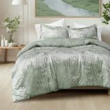 Comfort Spaces Juliette 3-delige luxe fluwelen beddengoedset voor kingsize bed, omkeerbaar van fluweel naar microvezel, beddengoed voor alle seizoenen, saliegroen