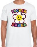 Bellatio Decorations Shoppartners Bv Jaren 60 Flower Power verkleed shirt wit met emoticon bloem heren - Sixties/jaren 60 kleding XL
