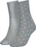 Tommy Hilfiger damessokken Dot (2-pack) - uni en gestipt katoen - grijs met wit