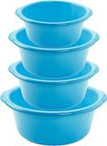 Forte Plastics Voordeelset multifunctionele kunststof ronde teiltjes blauw in 4-formaten - 10-15-20-25 liter inhoud