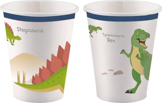 Amscan Bekers Dinosaurus Jongens 250 Ml Papier 8 Stuks wit