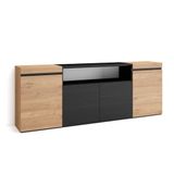 Skraut Home | Sideboard, highboard | commode, commode, comodetekast | 200 x 75 x 35 cm | 4 deuren | woonkamer, keuken | moderne stijl | eiken zwart