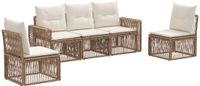 vidaXL Tuinbank - Set - 5-delig - Beige en Crème Wit - Polyrattan