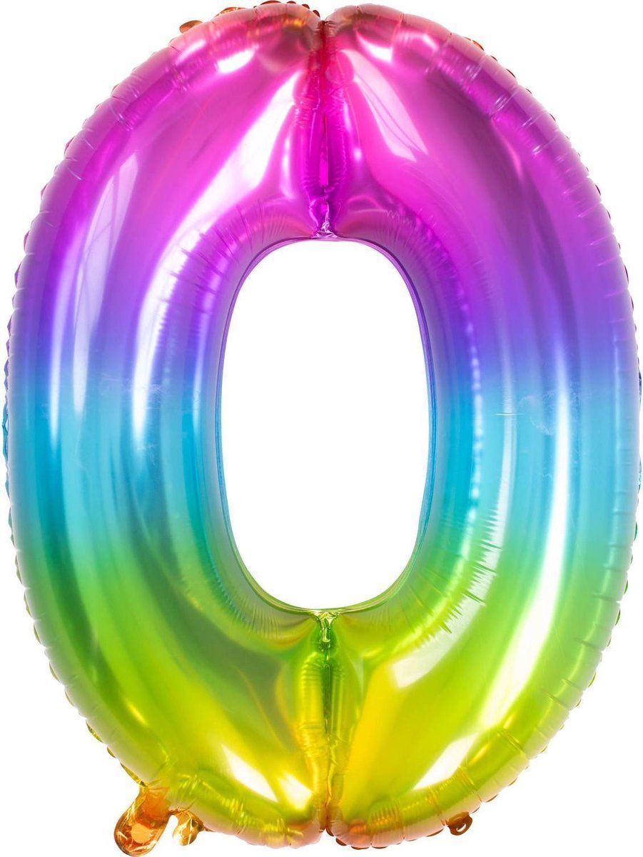 Folat Folieballon Cijfer 0 Regenboog - 81 cm - 8714572632409