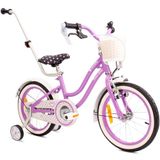 Sun Baby Heart Bike Fiets voor een meisje van 4 tot 6 jaar, 16 inch Paars, met fietsbel, zijwieltjes, duwstang en stuurmandje