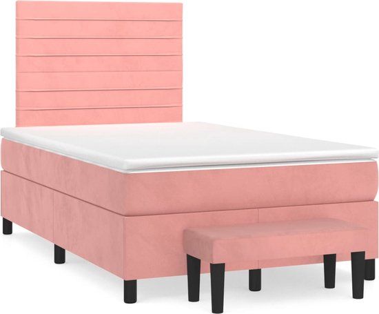 vidaXL Boxspring met matras fluweel roze 120x200 cm