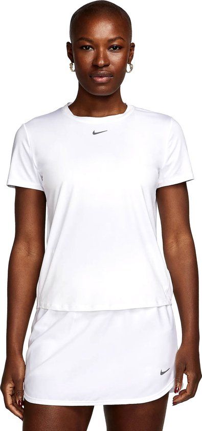 NIKE W NK ONE CLASSIC DF SS TOP Dames Sporttop - Wit/Zwart - Maat XL
