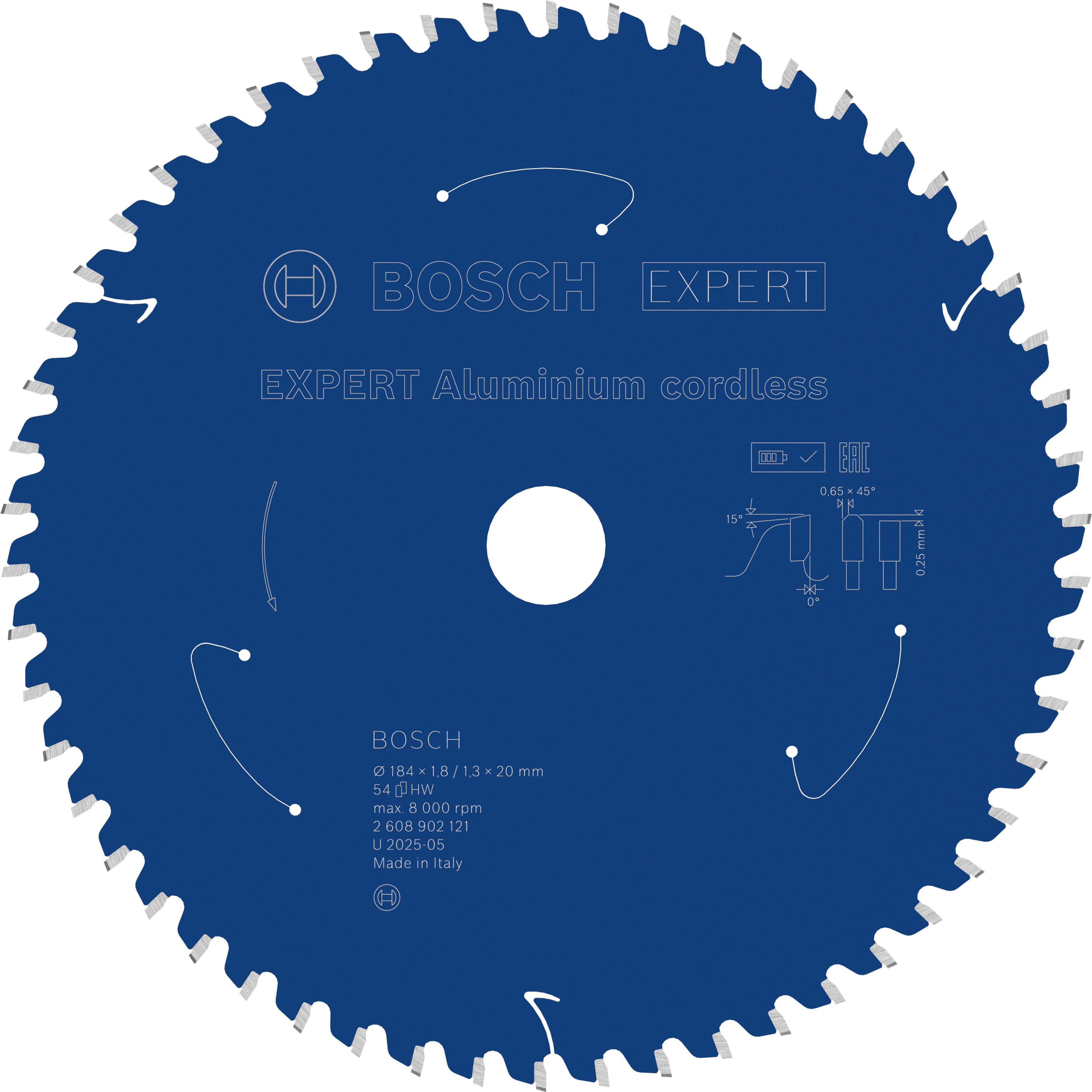 Bosch Accessoires EXPERT Aluminium cordless Cirkelzaagblad | 184 x 1,8/1,3 x 20 mm | T54 - 2608902121