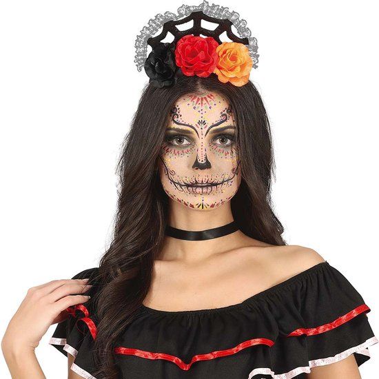 Guirca Halloween Diadeem - Bloemen - Rood - Volwassenen