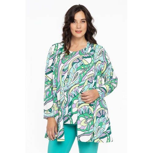 YOEK vest DOLCE van travelstof met paisleyprint groen/wit