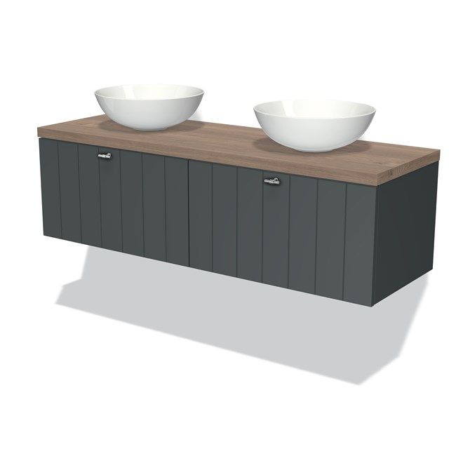 Maxaro Badkamermeubel Modulo Plato 140cm Donkergrijs 2 Lades Lamel Middenbruin Eiken