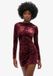 Superdry Fluwelen Mini-jurk met Lange Mouwen Dames Maroon Crush