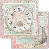 STAMPERIA INTERNATIONAL, KFT SBB753 Scrapbooking papier dubbelzijdig horloge en kat, 31,5 cm x 30,5 cm