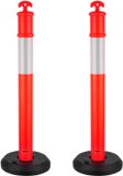 VEVOR Verkeersafbakeningspaal 2 Stuks (114CM) met Vulbare Voet en Reflecterende Strips, Waarschuwingspaal voor Bouwplaatsen, Parkeerterreinen, Dranghekkenpaal, Rood